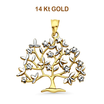 14K Two Tone Gold Family Tree Pendant 29mmX26mm 2.1 grams